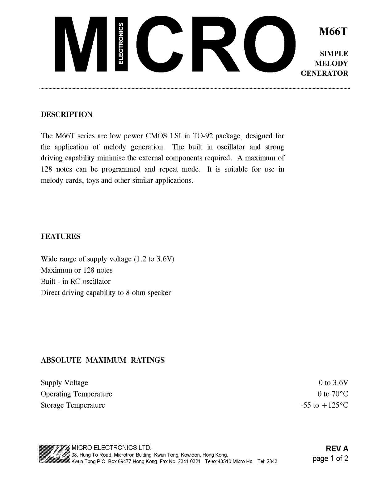 MICRO M66T Datasheet