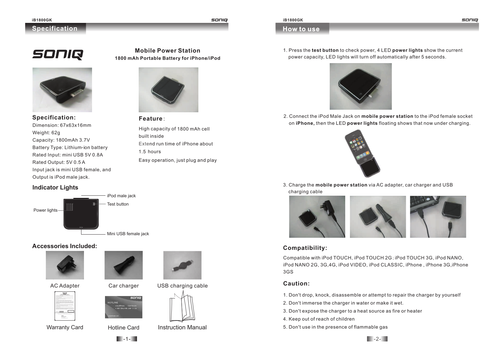 SONIQ iB1800GK Instruction Manual