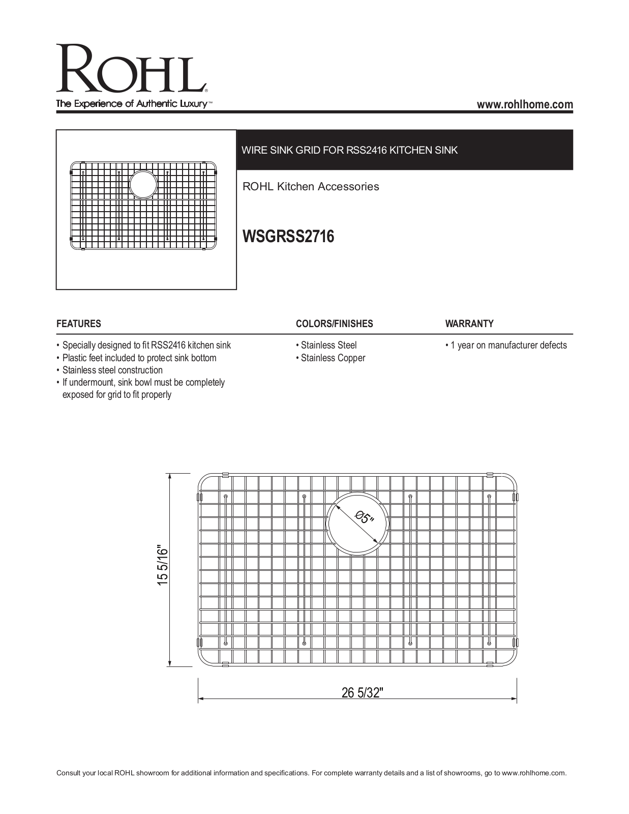Rohl XRH10163 Specifications - ManualMachine.com