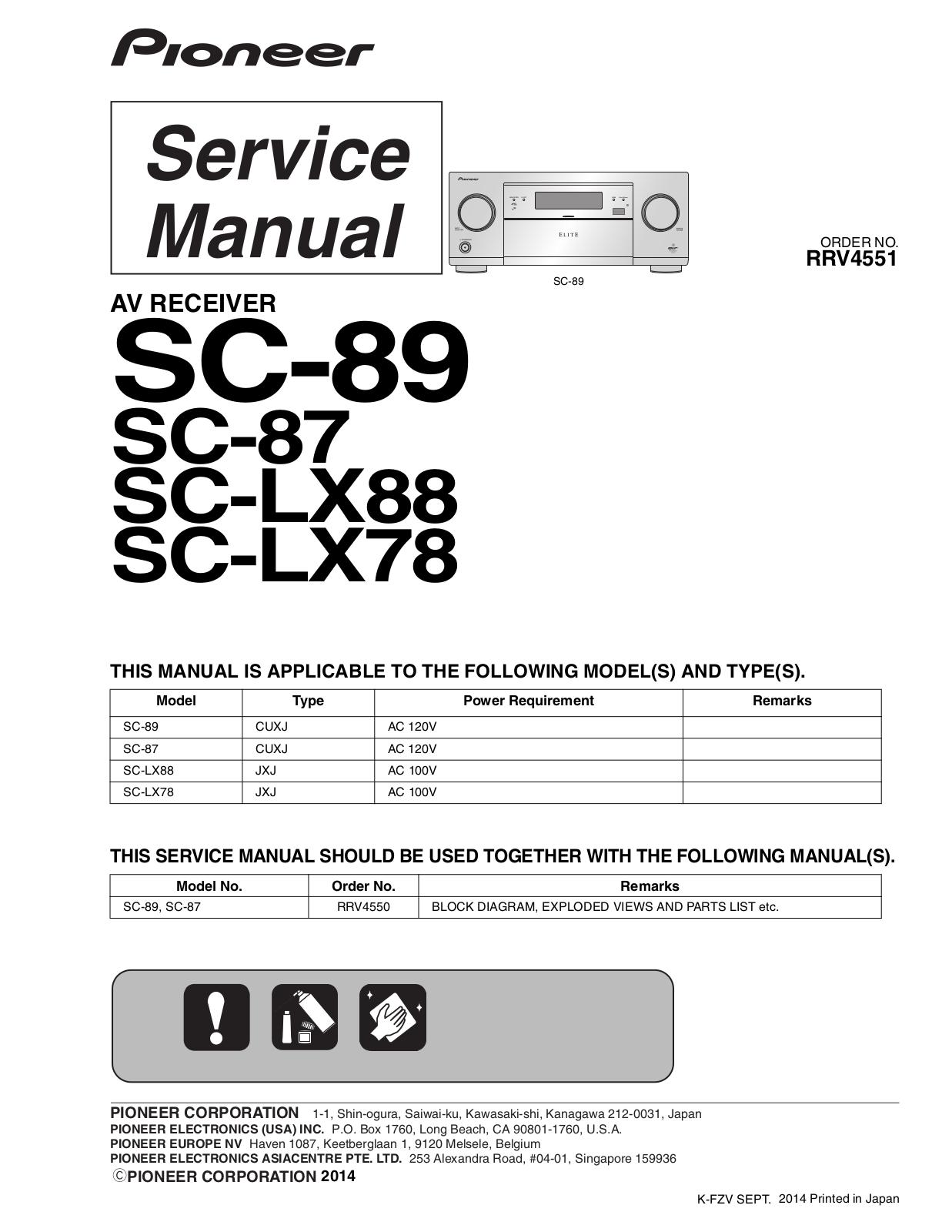Pioneer SC-87, SC-89, SC-LX78, SC-LX88 Service Manual