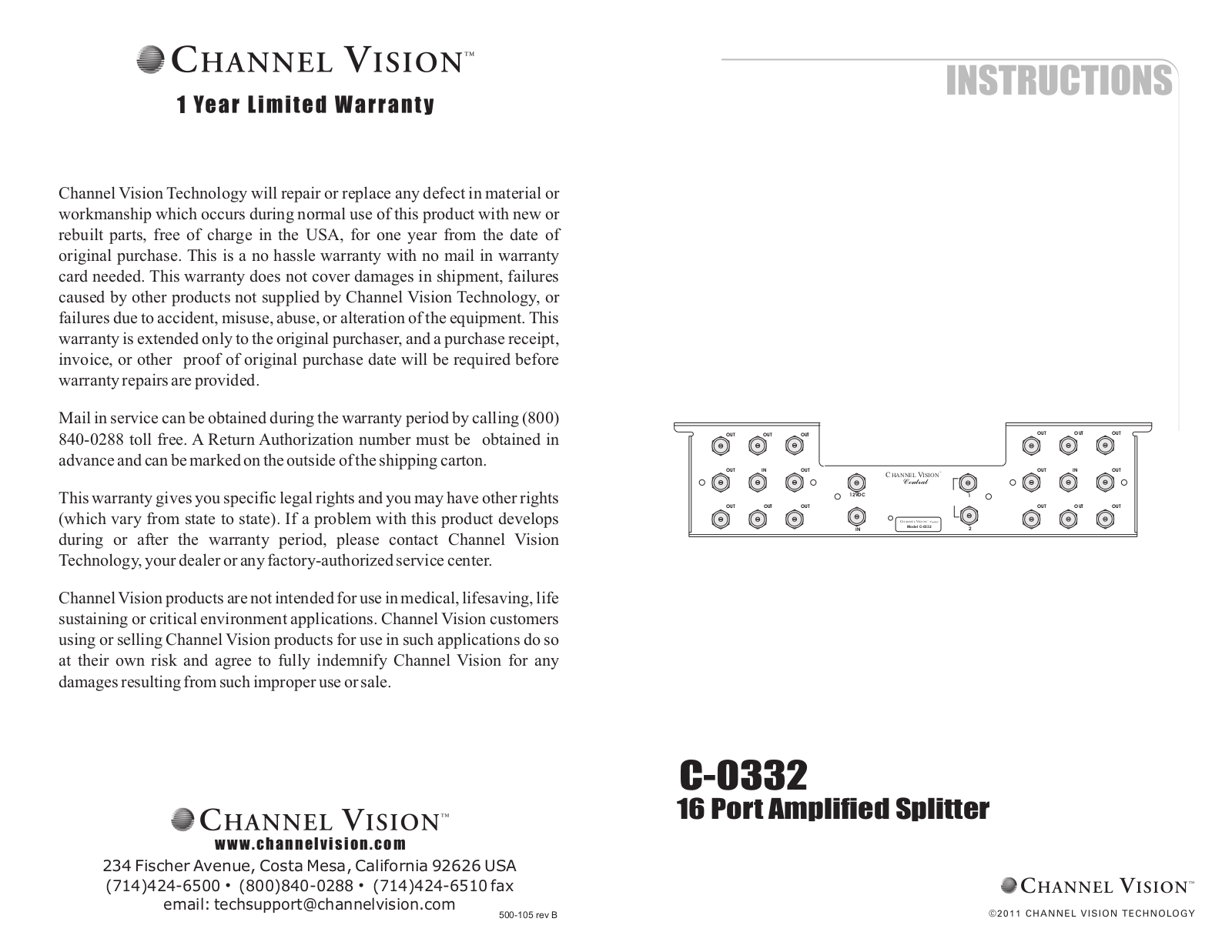 Channel Vision C-0332 User Manual