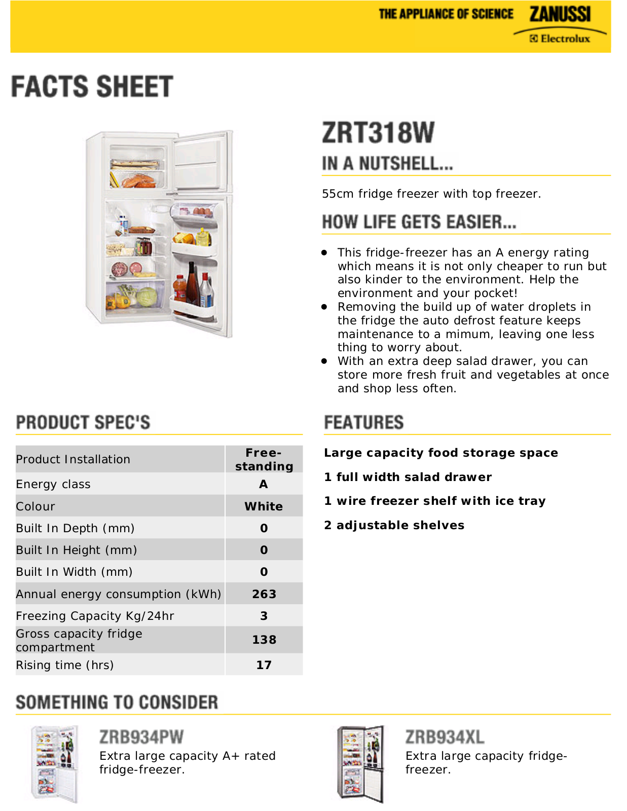 Zanussi ZRT318W User Manual