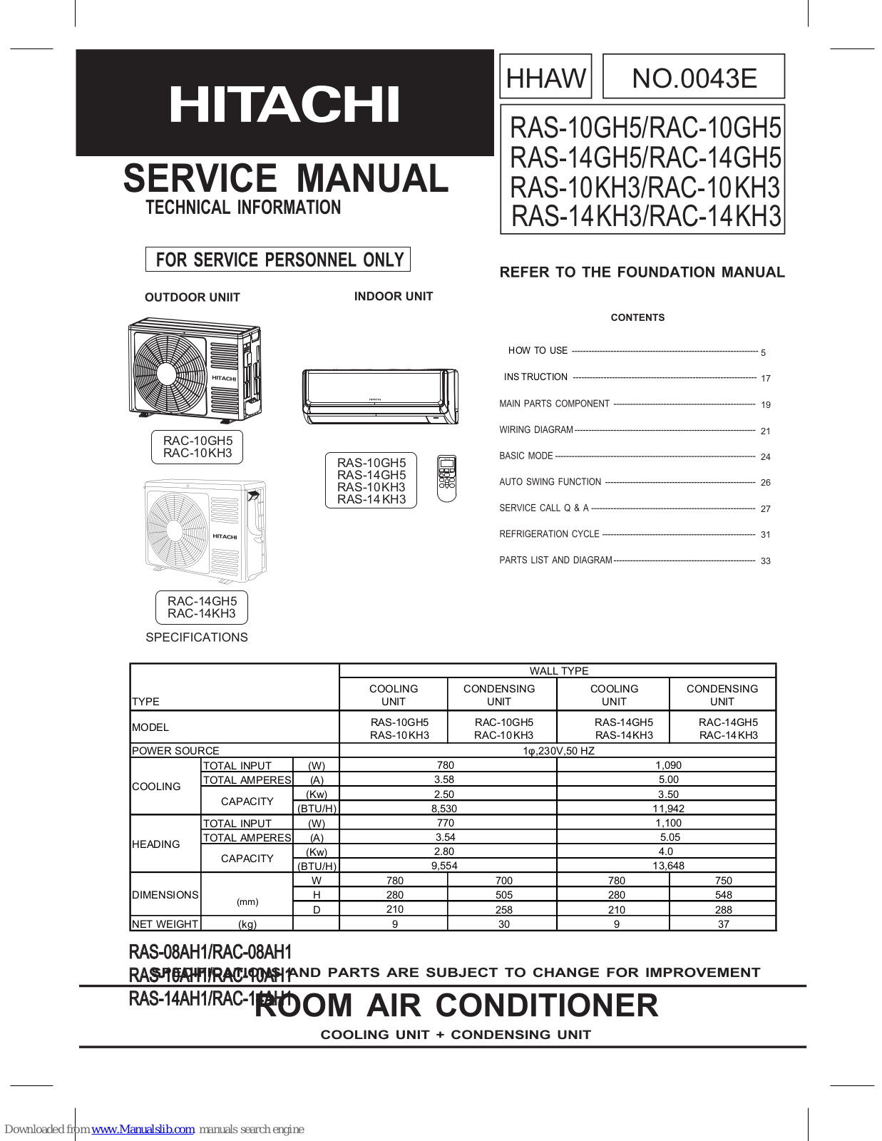 hitachi rac-10gh5 service manual