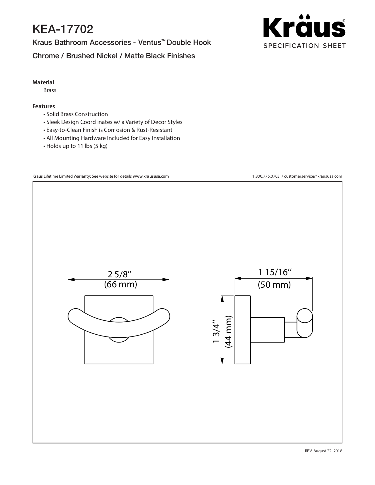 Kraus KEA17702CH Specs