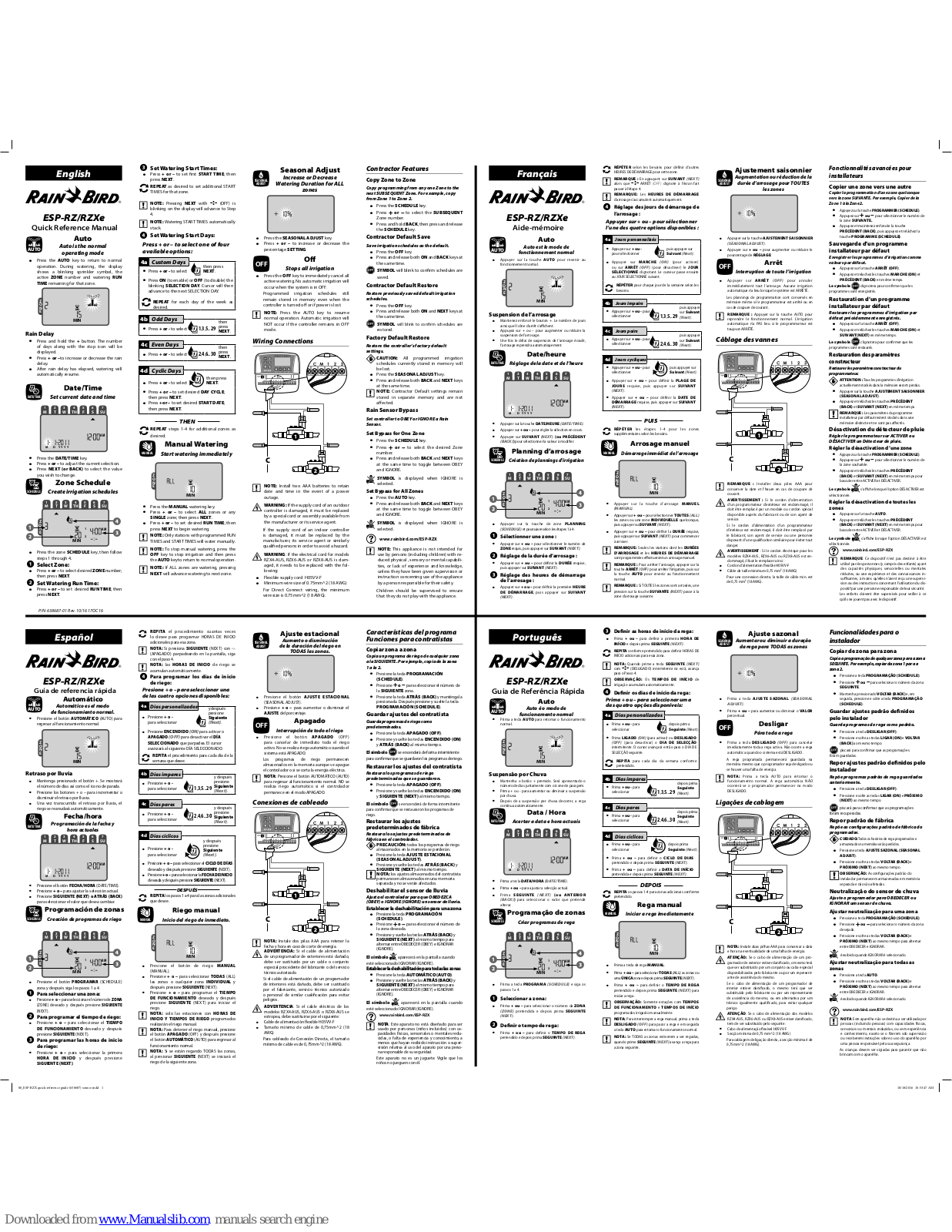 Rain Bird ESP-RZ, ESP-RZXe Quick Reference Manual