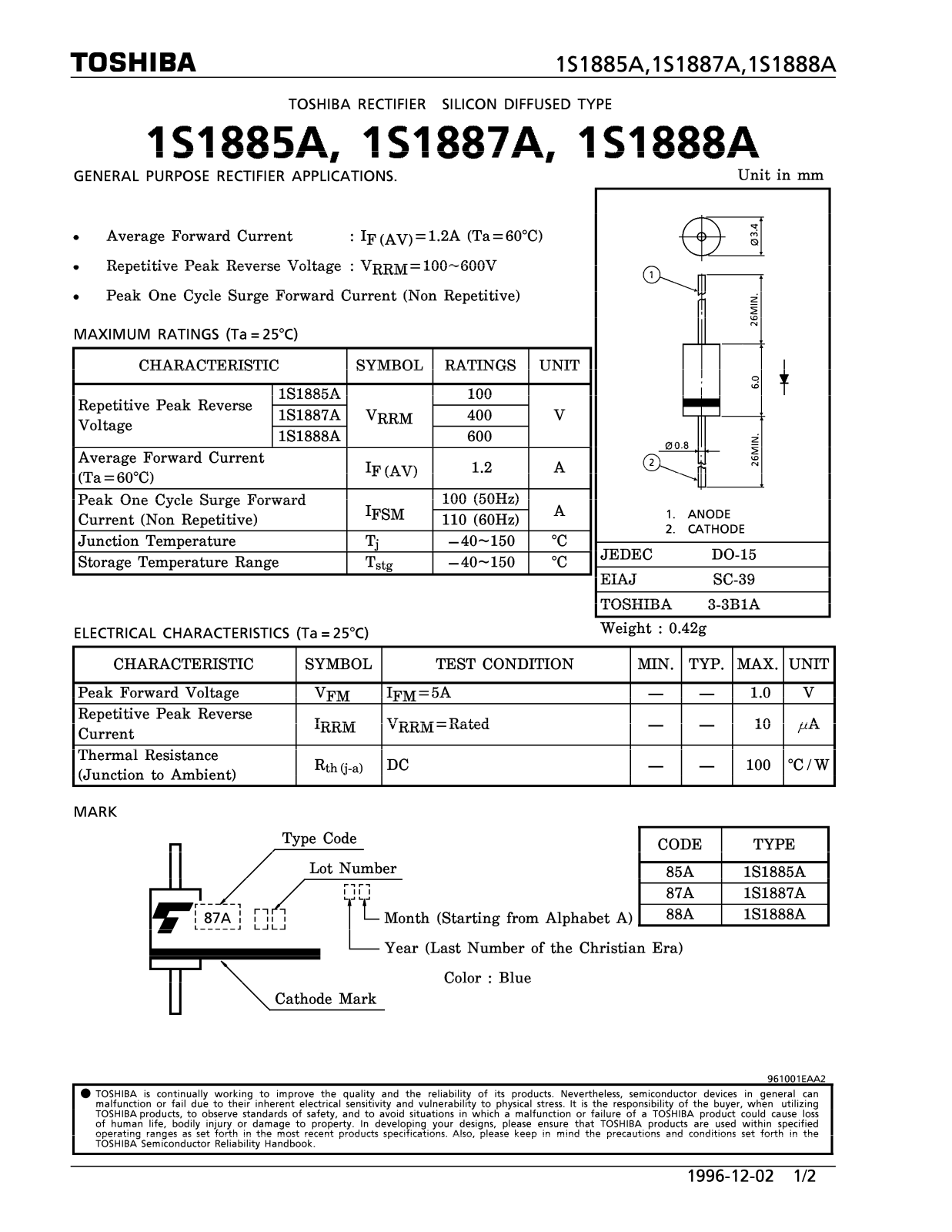 Toshiba 1S1885A Datasheet