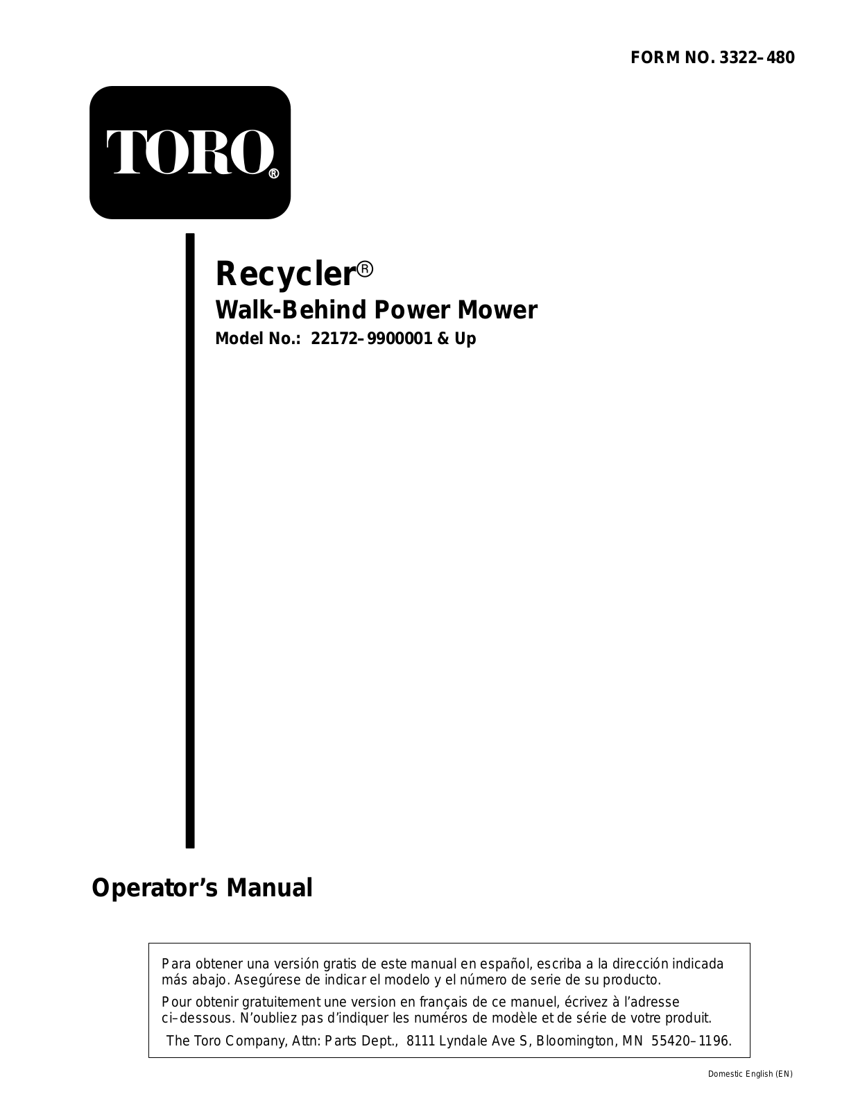 Toro 22172 Operator's Manual