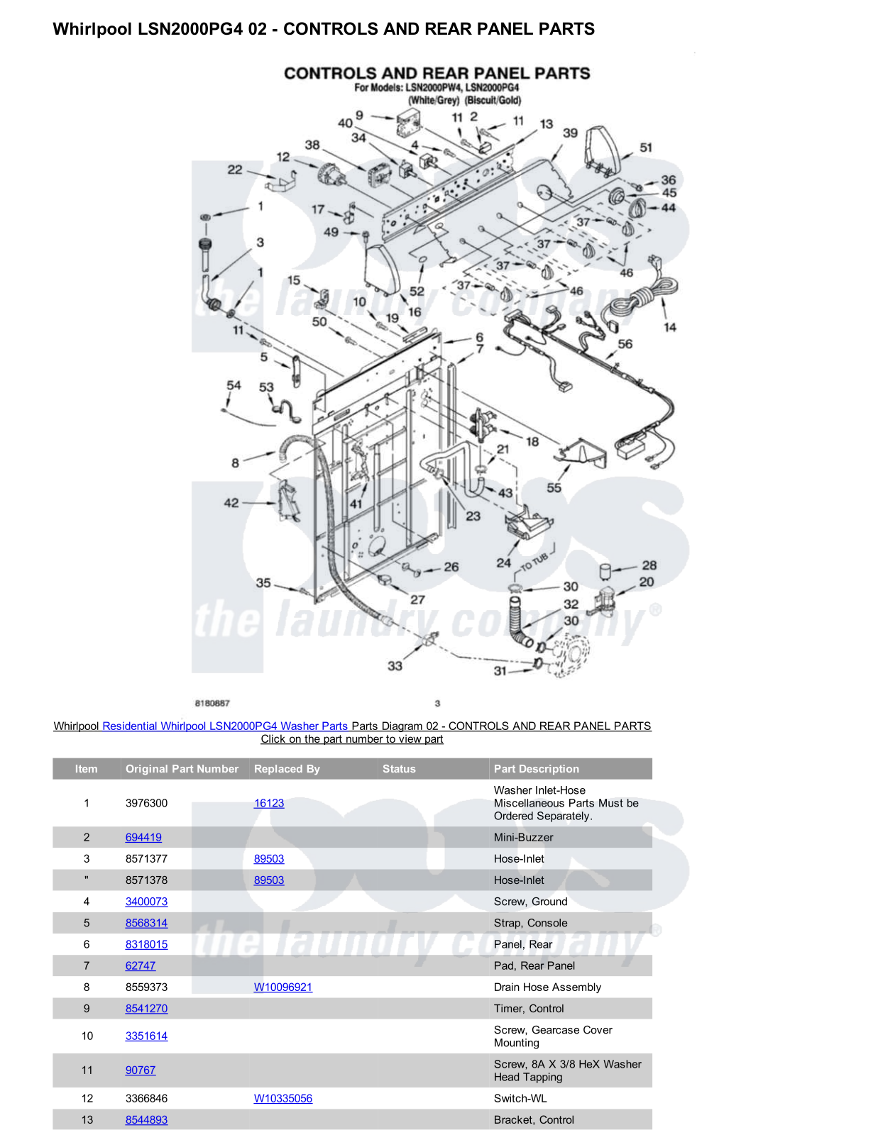 Whirlpool LSN2000PG4 Parts Diagram