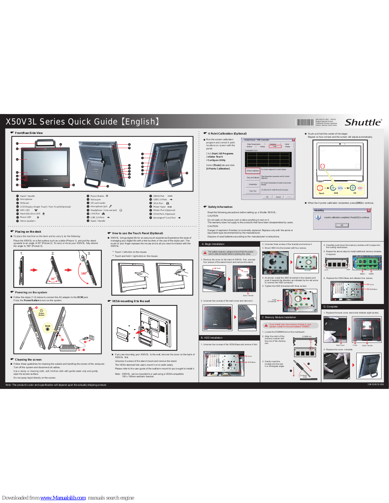Shuttle X50V3L Series Quick Manual