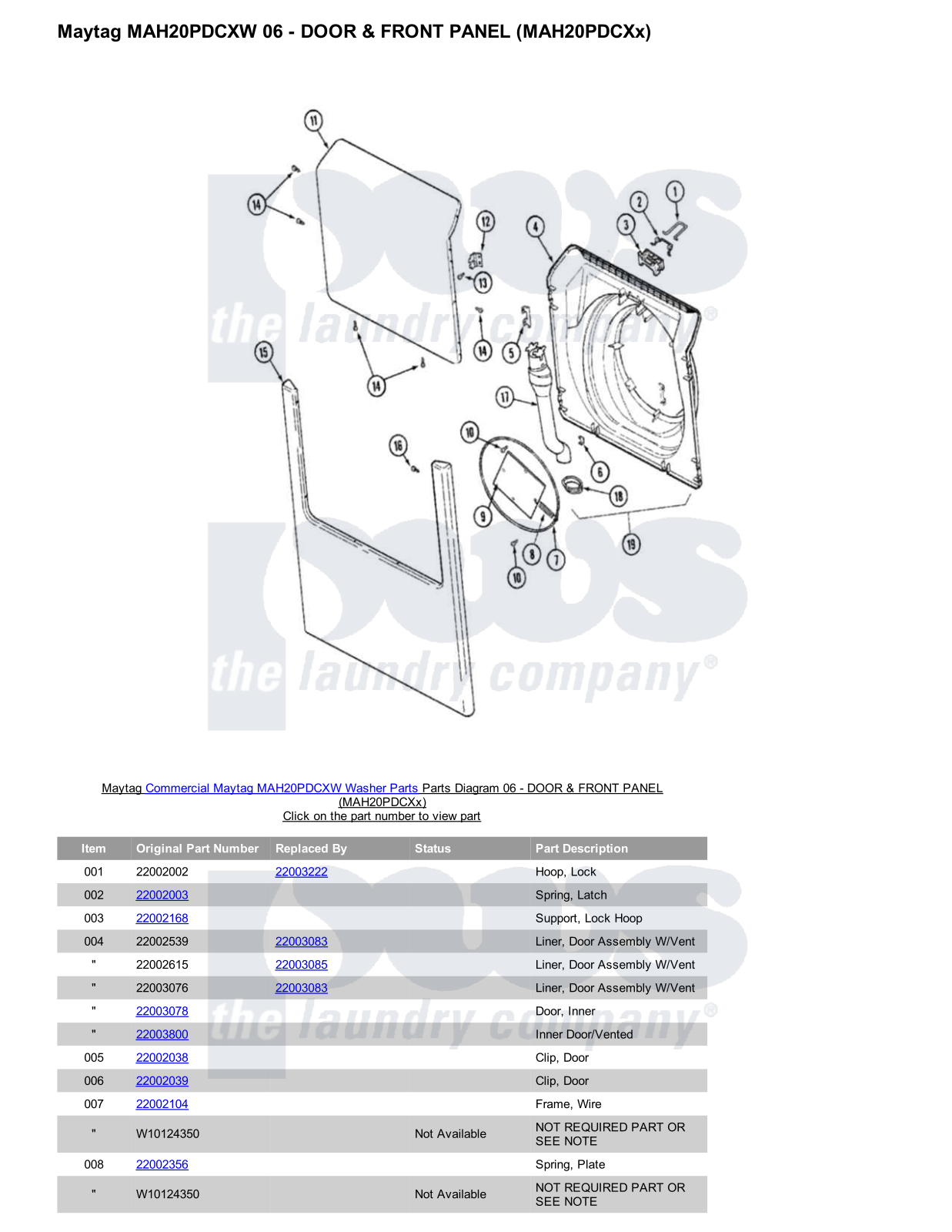 Maytag MAH20PDCXW Parts Diagram