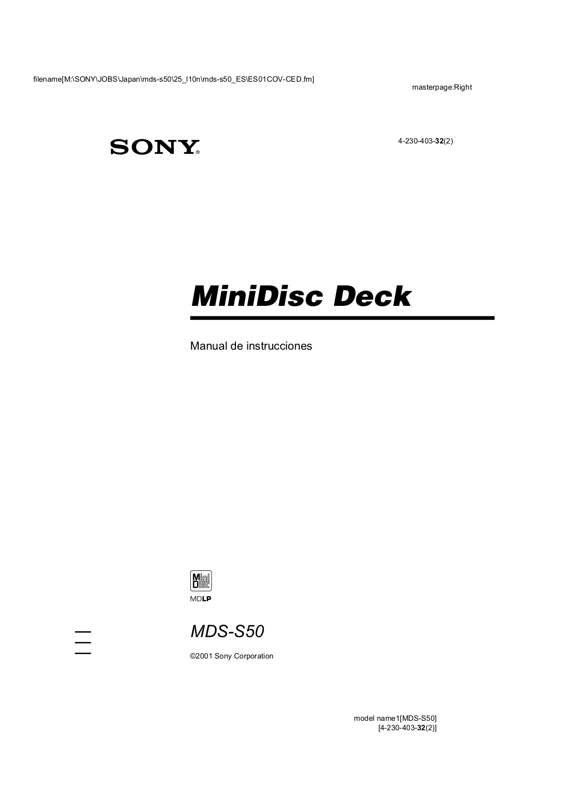 Sony MDS-S50 User Manual