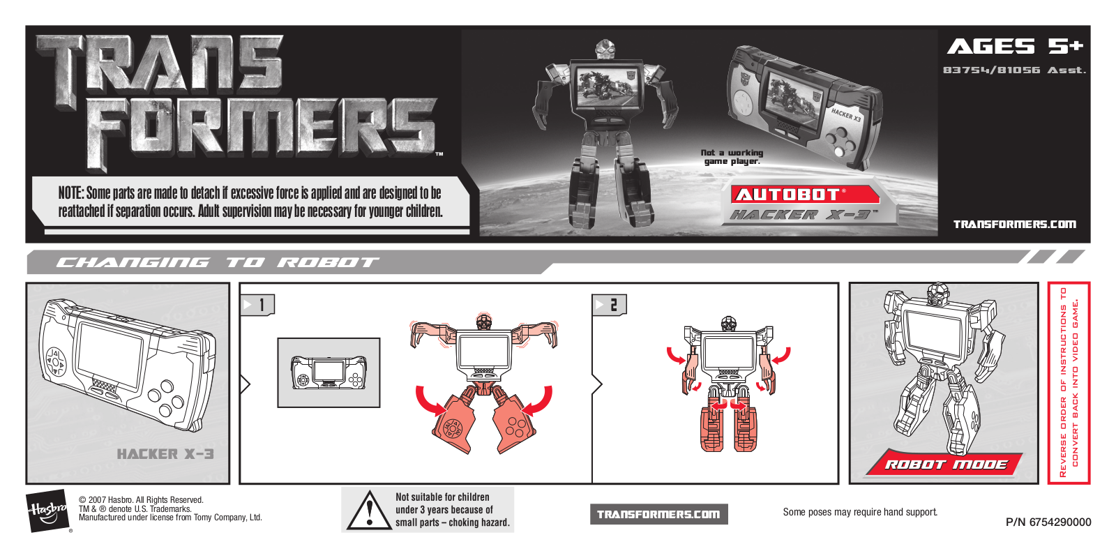HASBRO Transformers Hacker X-3 User Manual