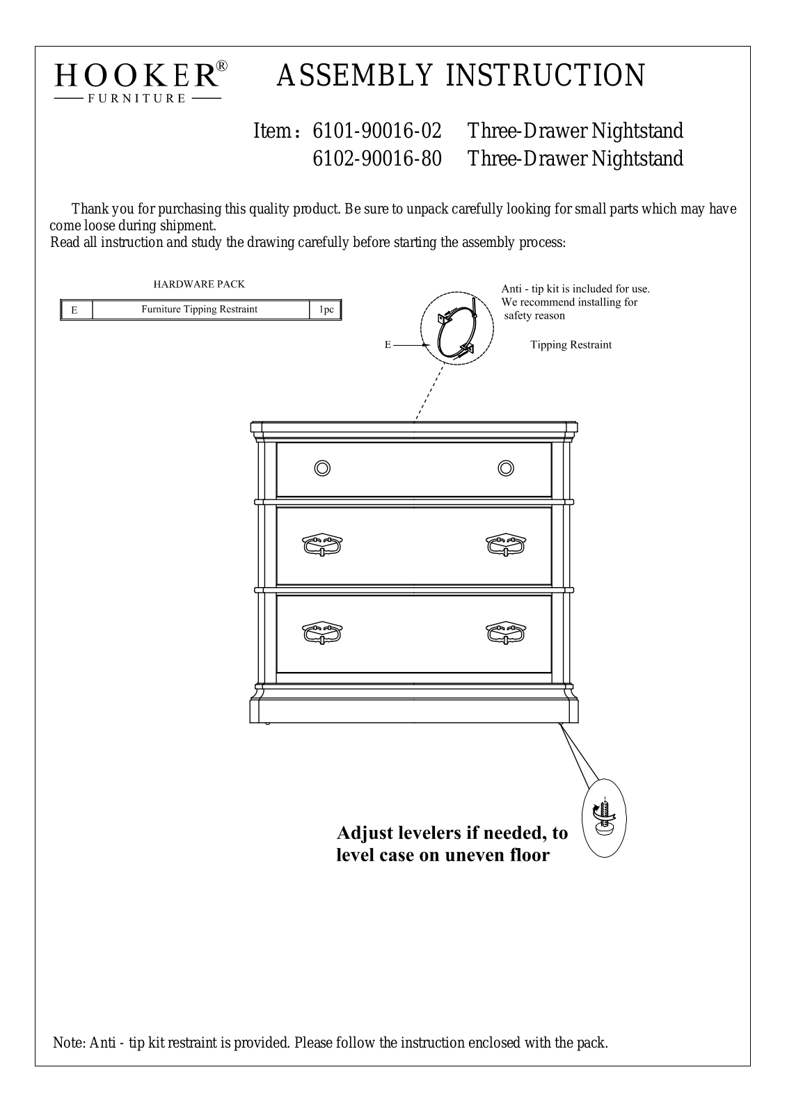 Hooker 6102-90016-80, 6101-90016-02 Assembly Instructions