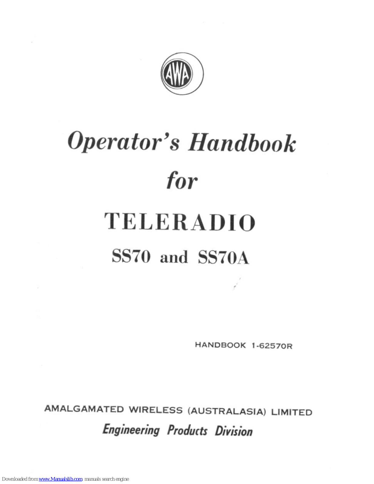 AWA SS70, SS70A Operator's Handbook Manual