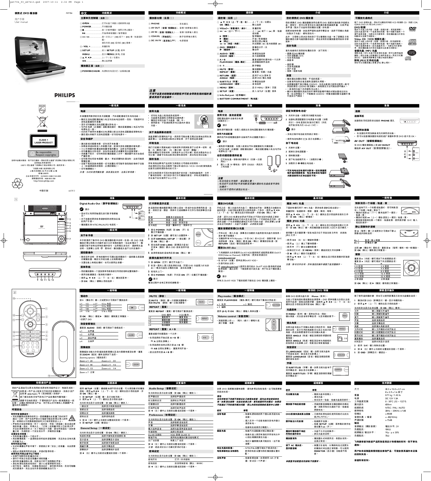 Philips WK7101, PET704-93 User Manual