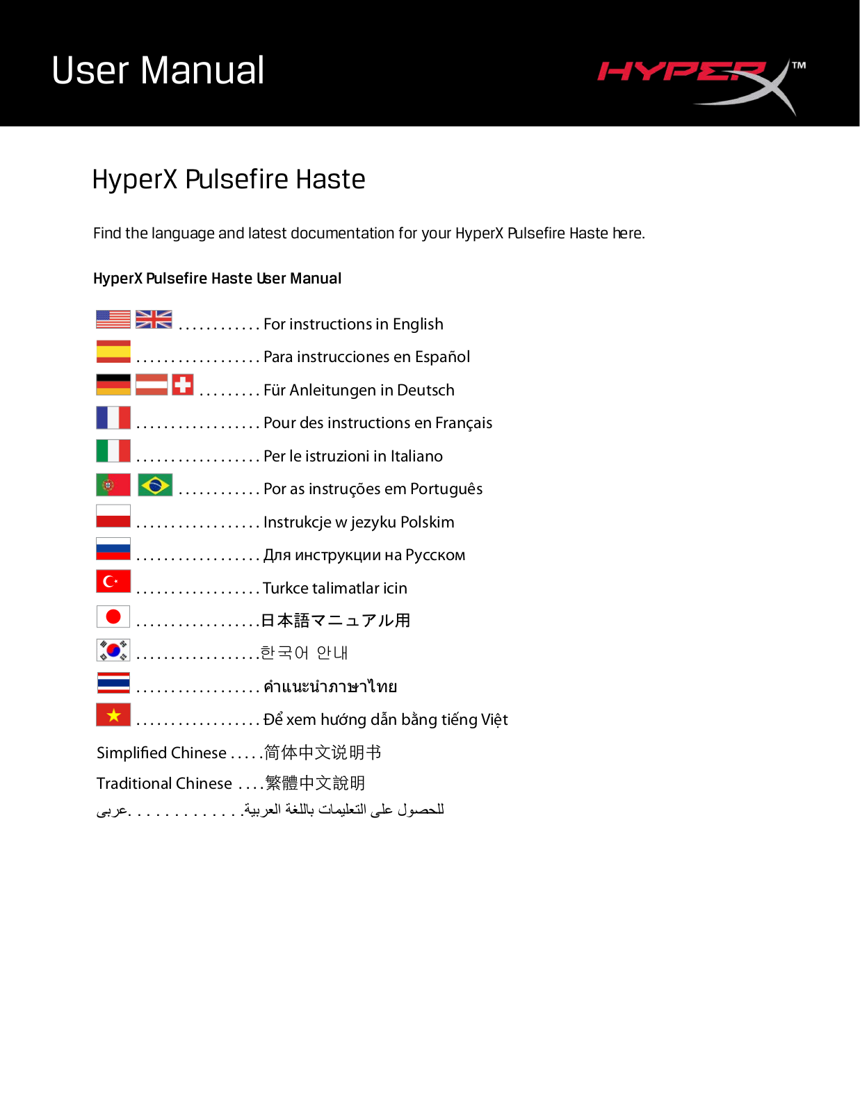 HyperX Pulsefire Haste User Manual