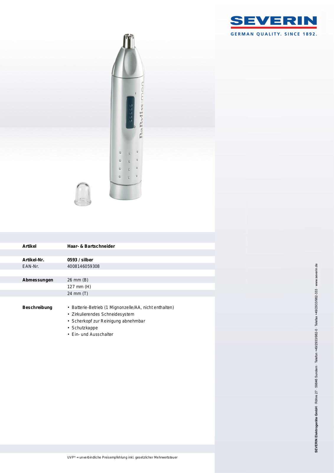 Severin 0593 DATASHEET