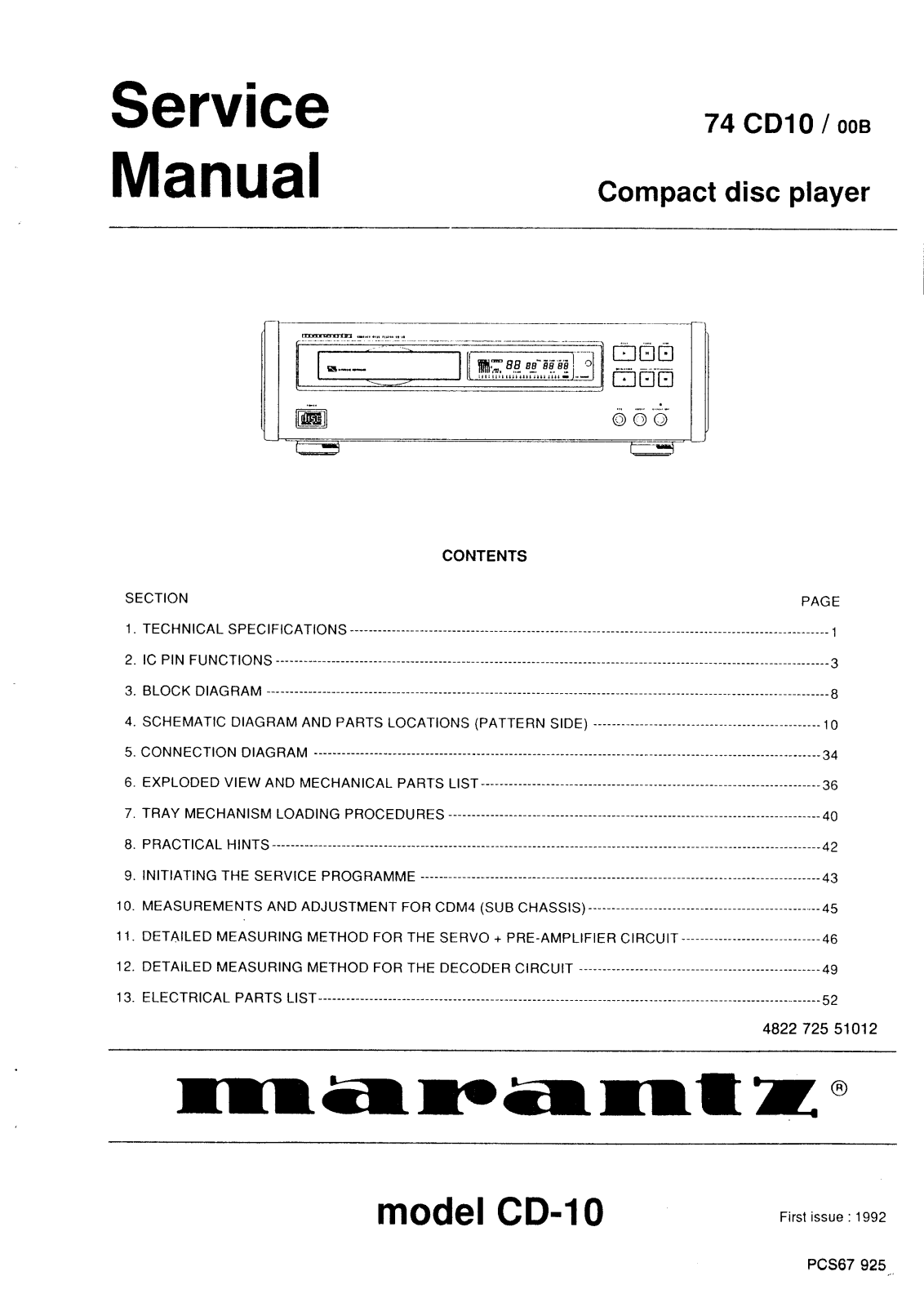 Marantz CD-10 Service Manual