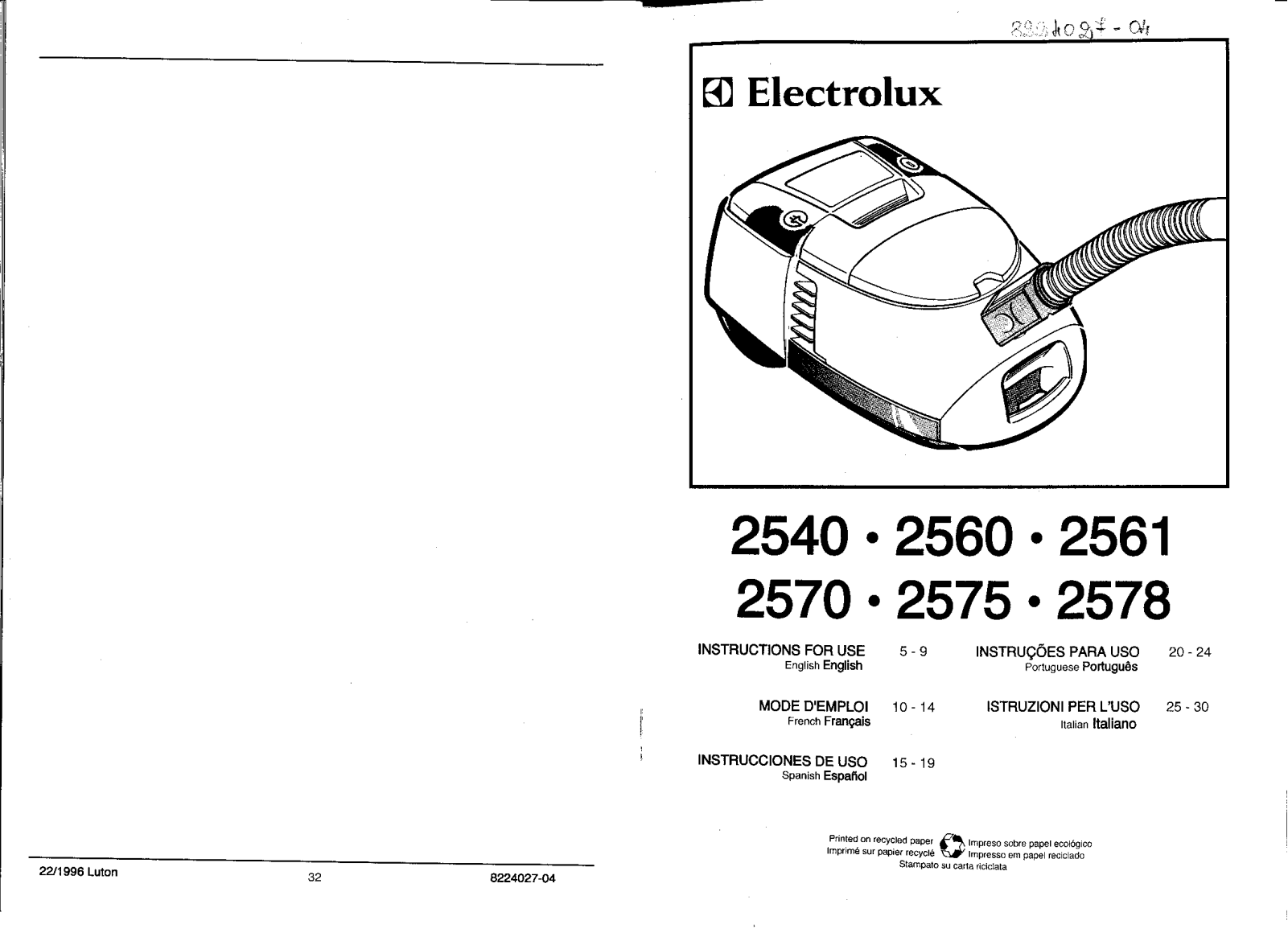 electrolux 2540, 2560, 2561, 2570, 2575 User Manual