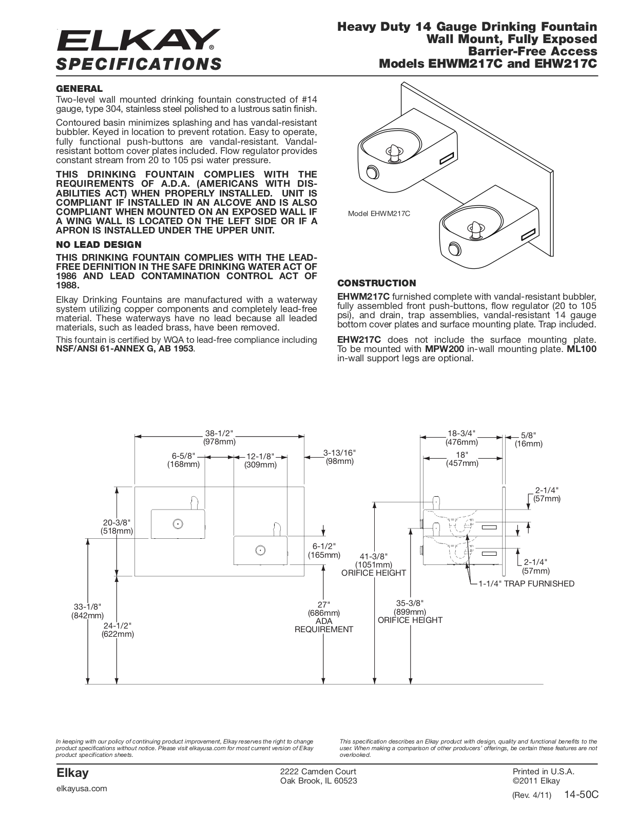 Elkay EHW217C User Manual