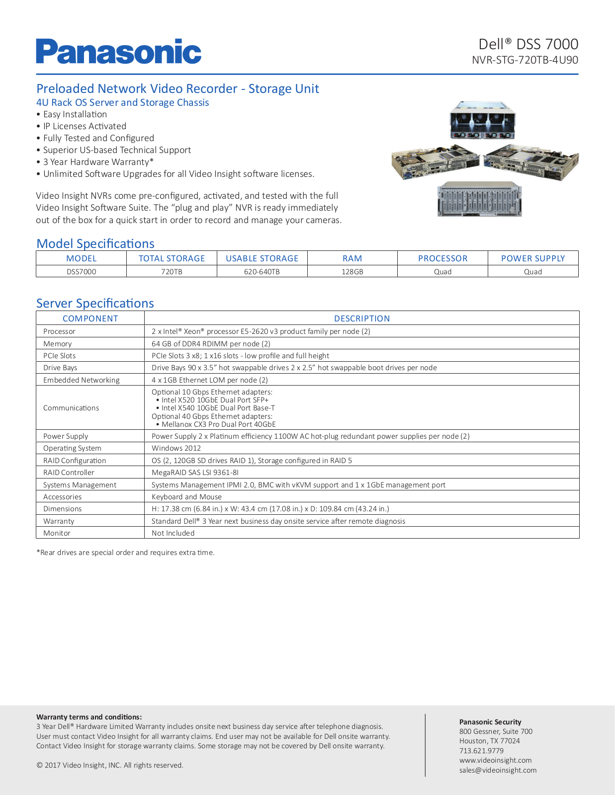 Panasonic NVR-STG-720TB-4U90 Specsheet