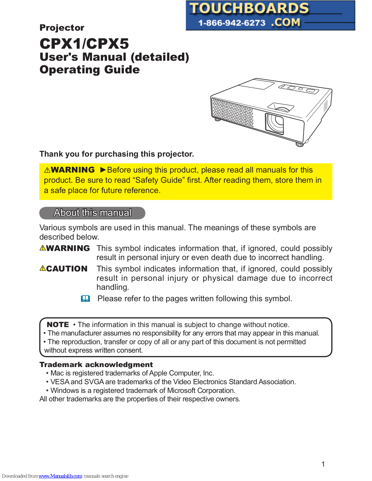 Touchboards CPX5, CPX1 User Manual