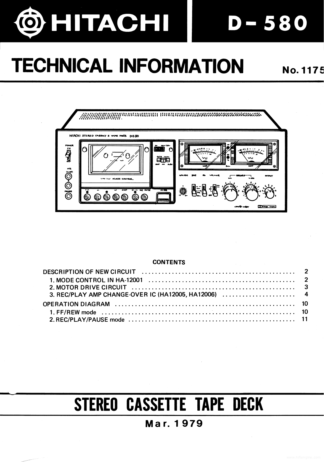 Hitachi d 580 Technical Manual