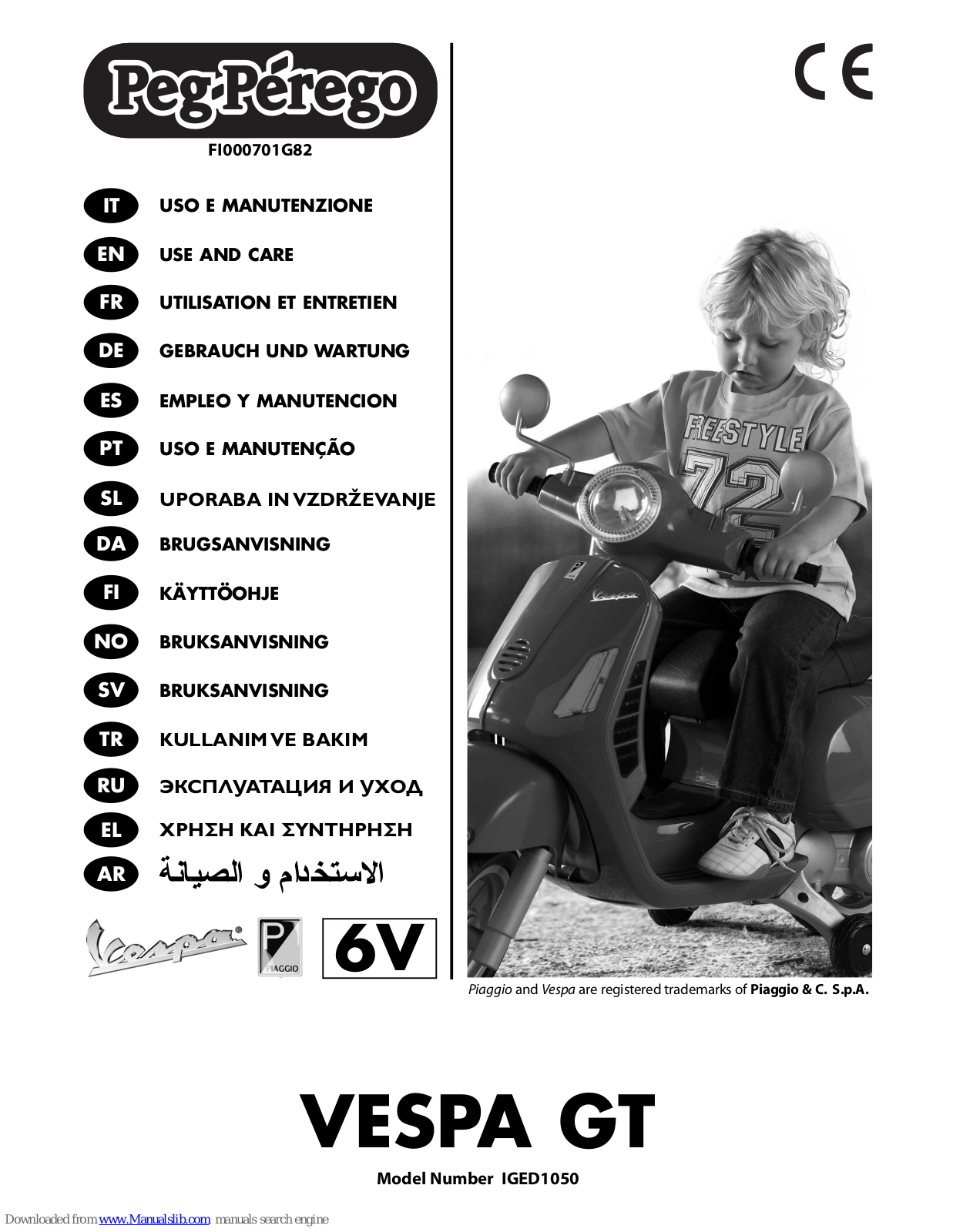 Peg-Perego VESPA GT IGED1050 Use And Care Manual