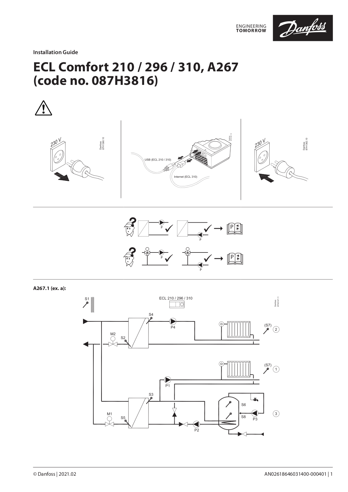 Danfoss ECL Comfort 210, ECL Comfort 296, ECL Comfort 310, ECL Comfort A267 Installation guide