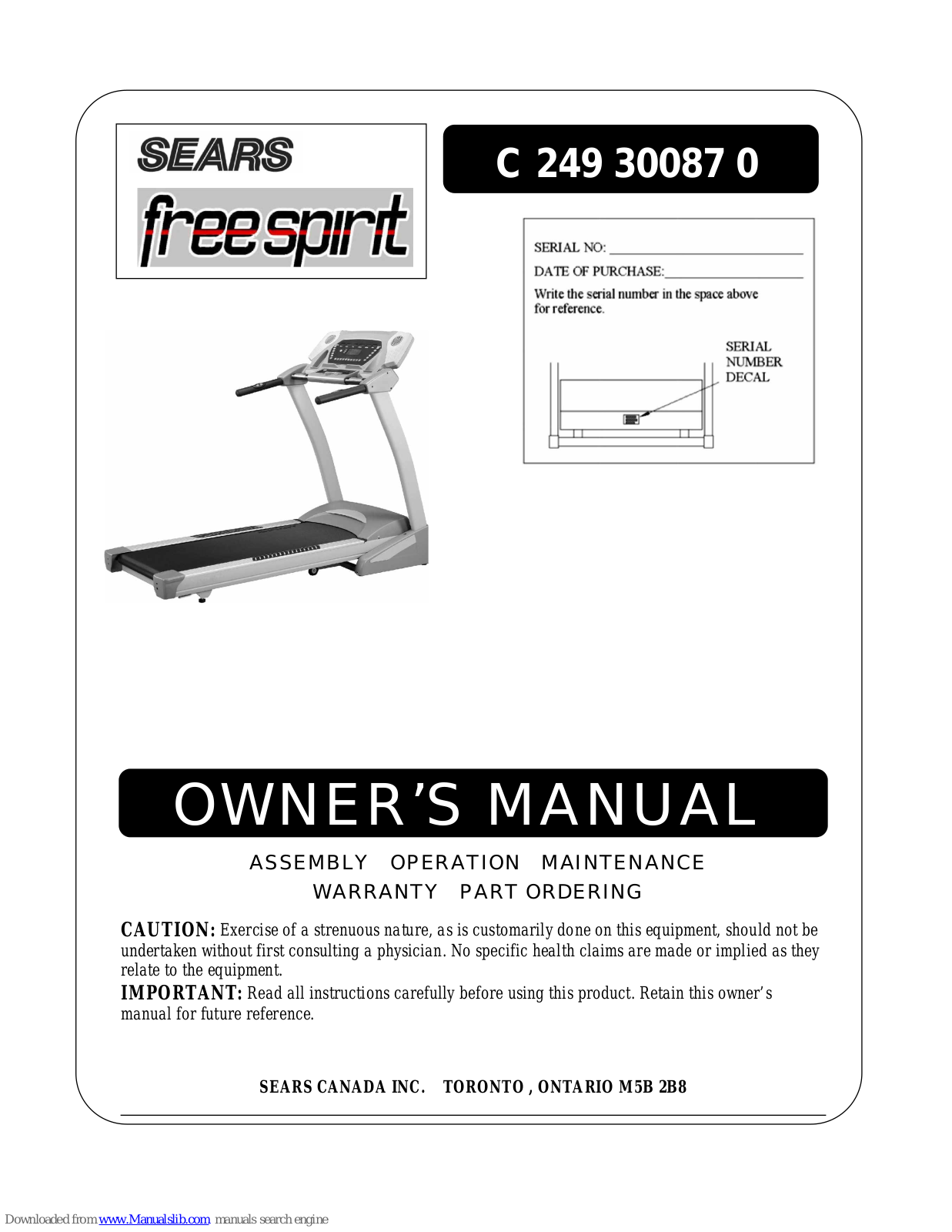 Free Spirit C 249 30087 0 Owner's Manual