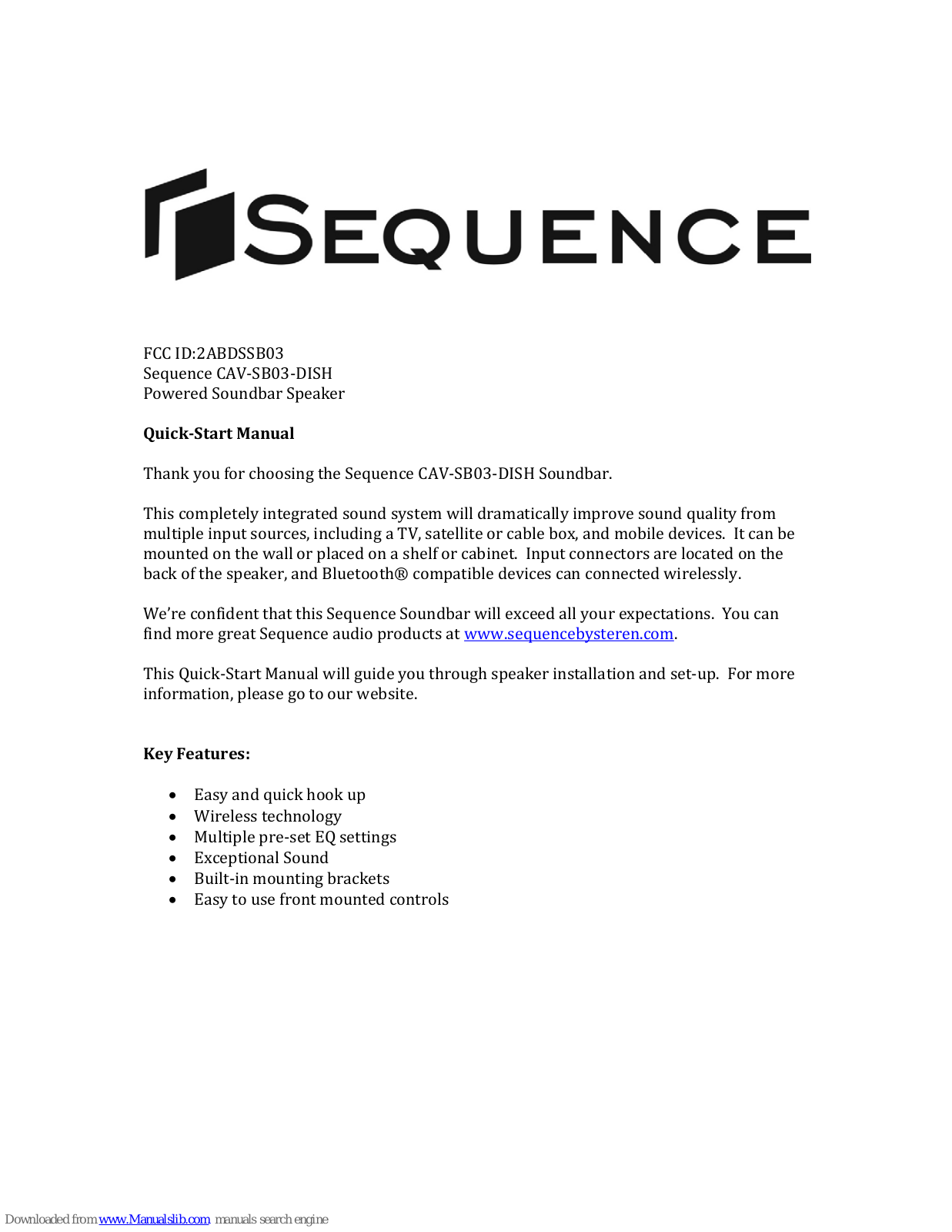 Sequence CAV-SB03-DISH Quick Start Manual - ManualMachine.com