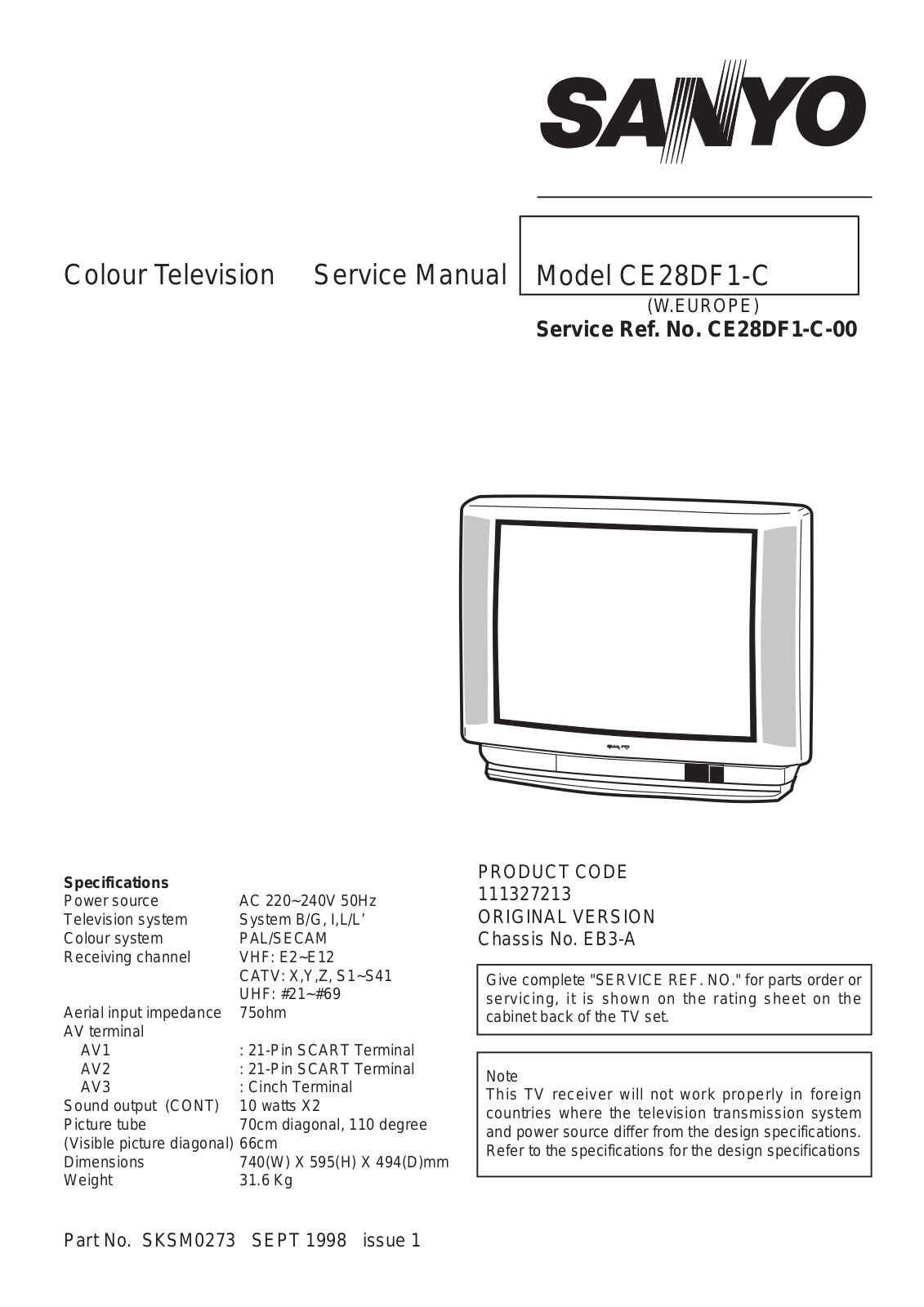 SANYO CE28DF1-C Service Manual