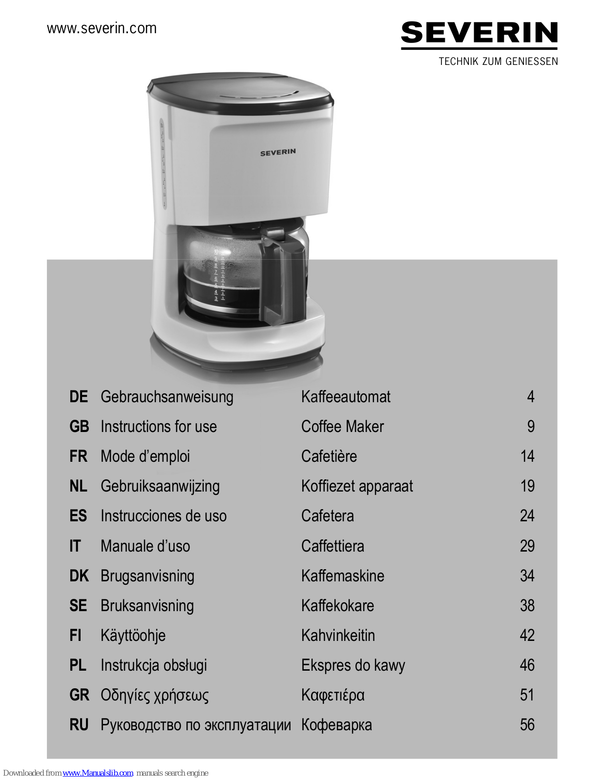 SEVERIN KA 9728 Instructions For Use Manual