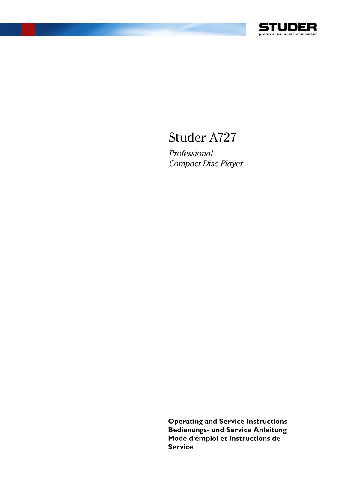 Studer A-727 Owners manual