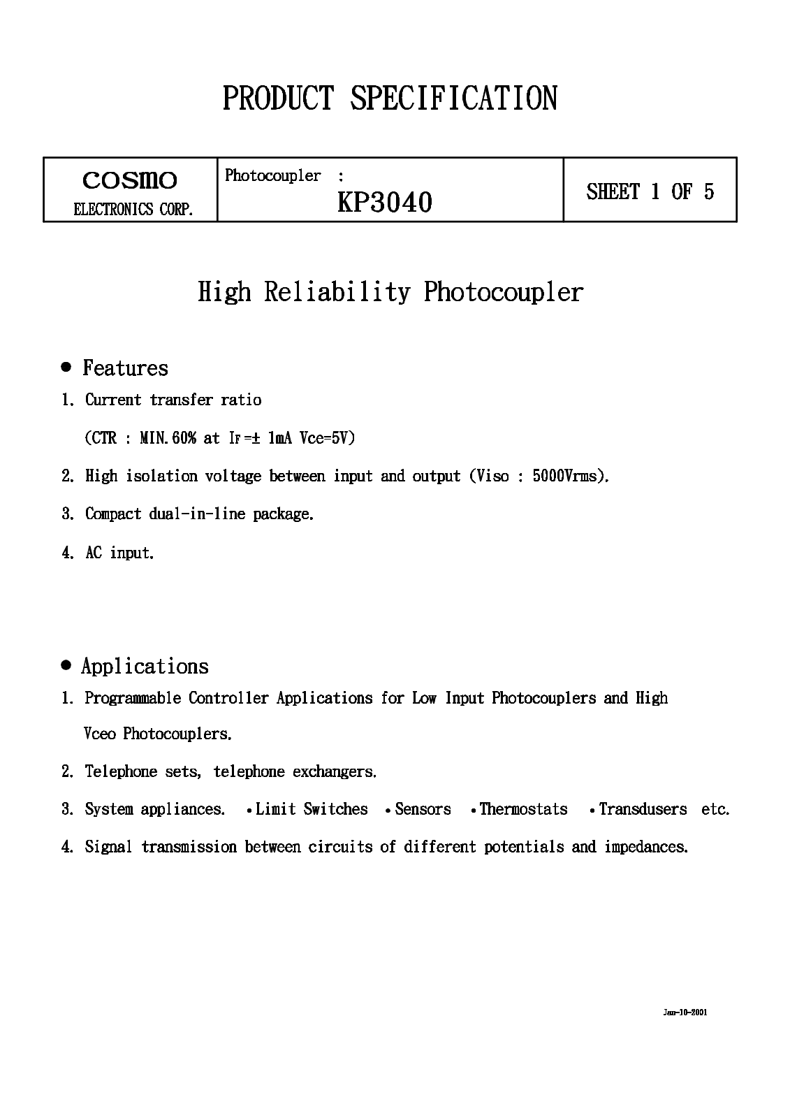 COSMO KP3040 Datasheet