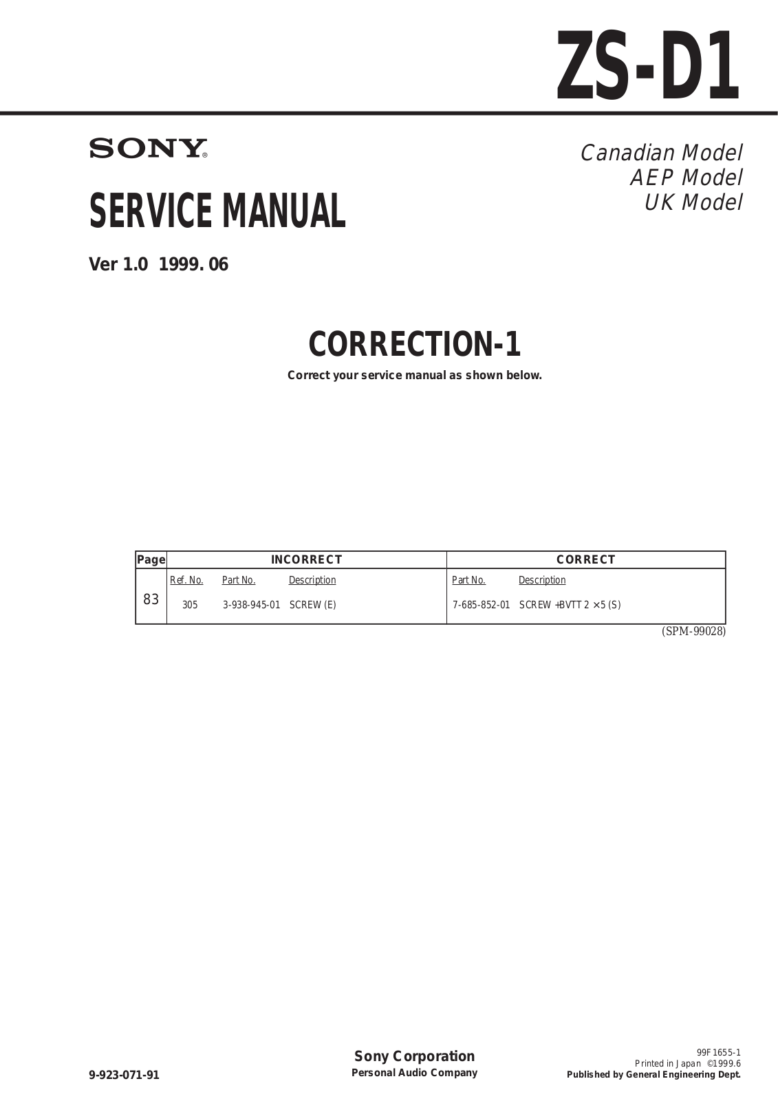 Sony ZS-D1 Service Manual