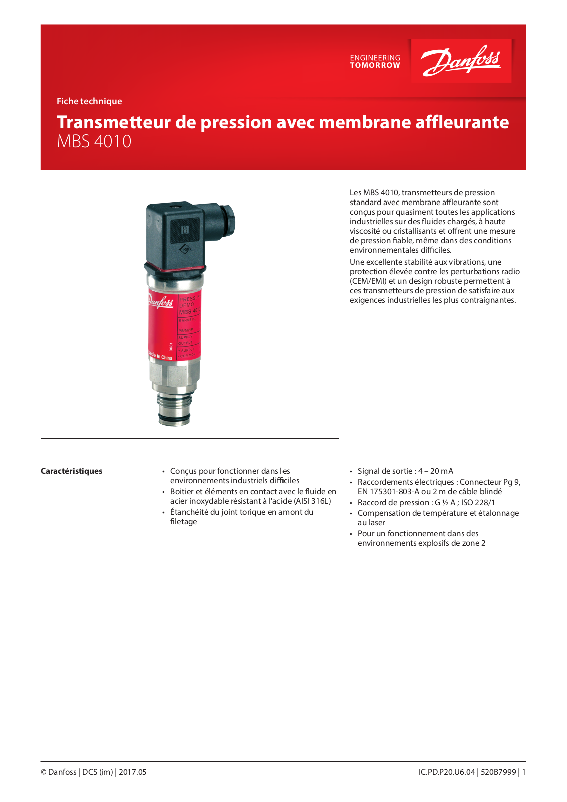 Danfoss MBS 4010 Data sheet