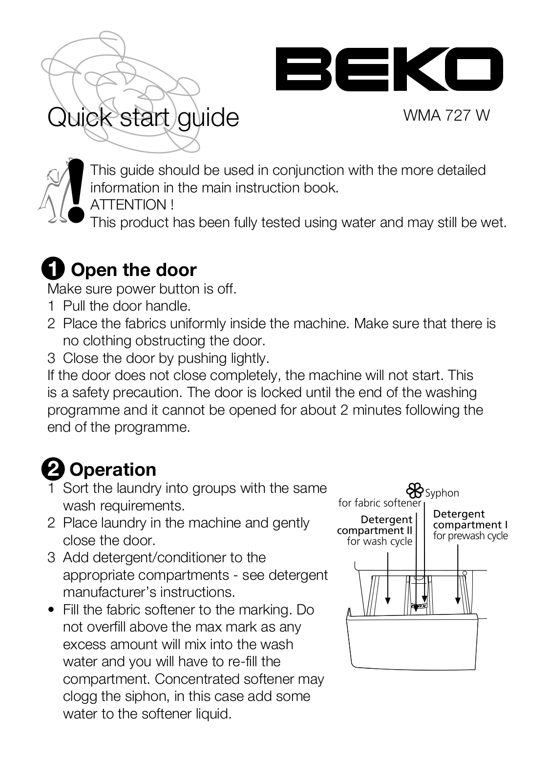 Beko WMA 727 W Quick start guide