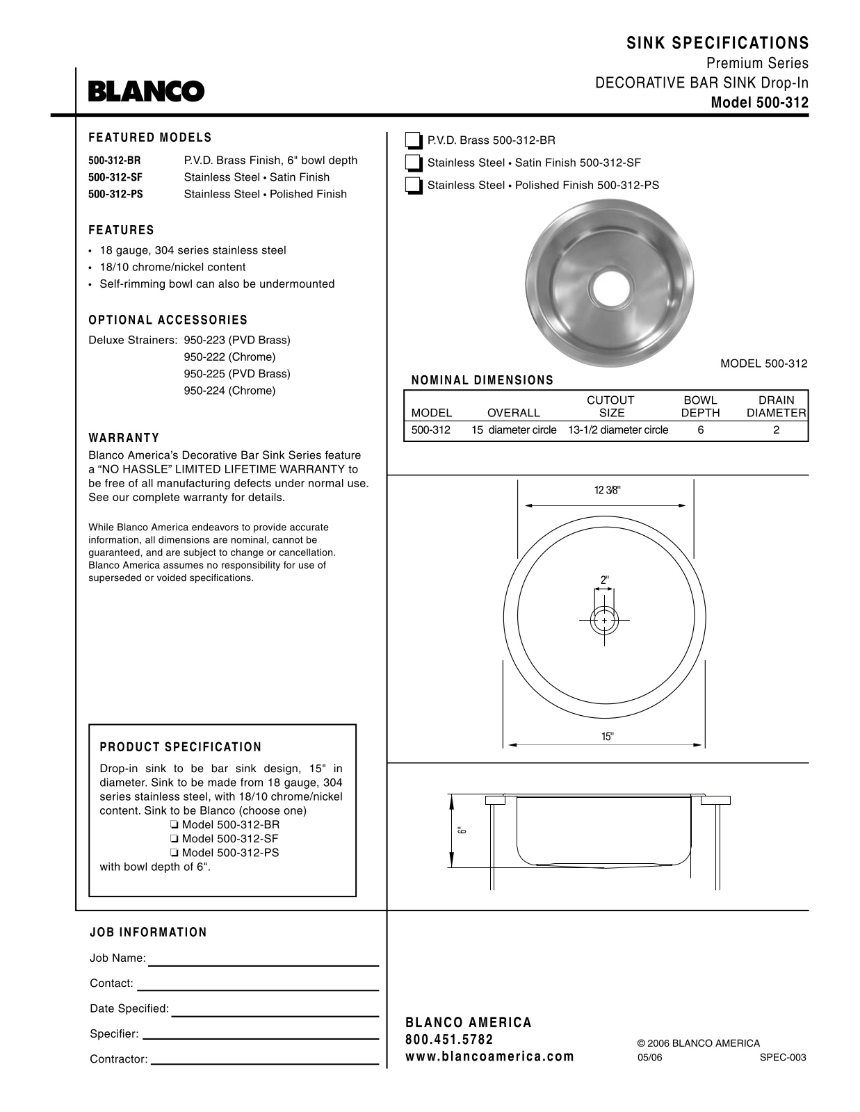 Blanco 500-312 User Manual