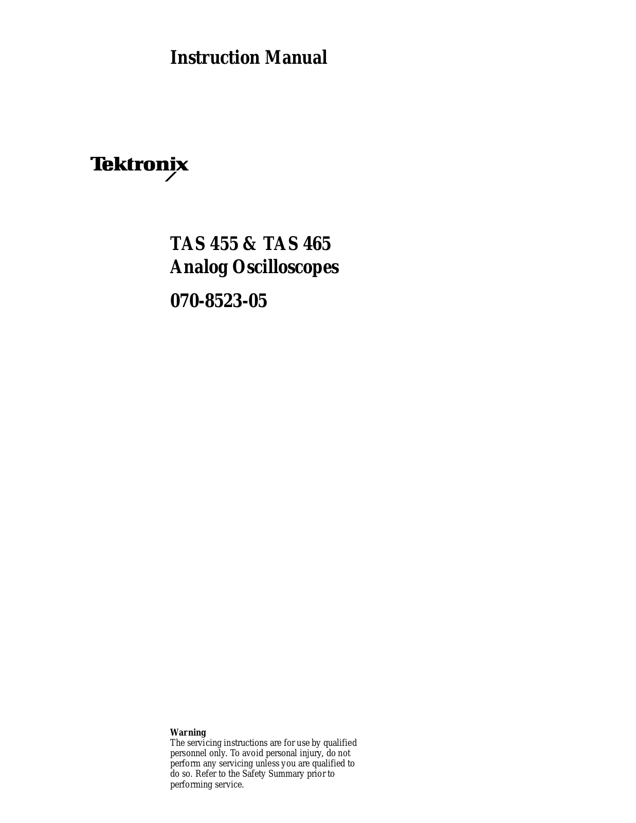 Tektronix TAS 465, TAS 455 Service manual