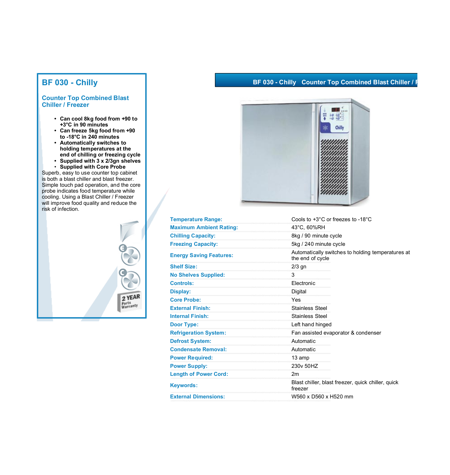 Valera BF 030-CHILLY DATASHEET