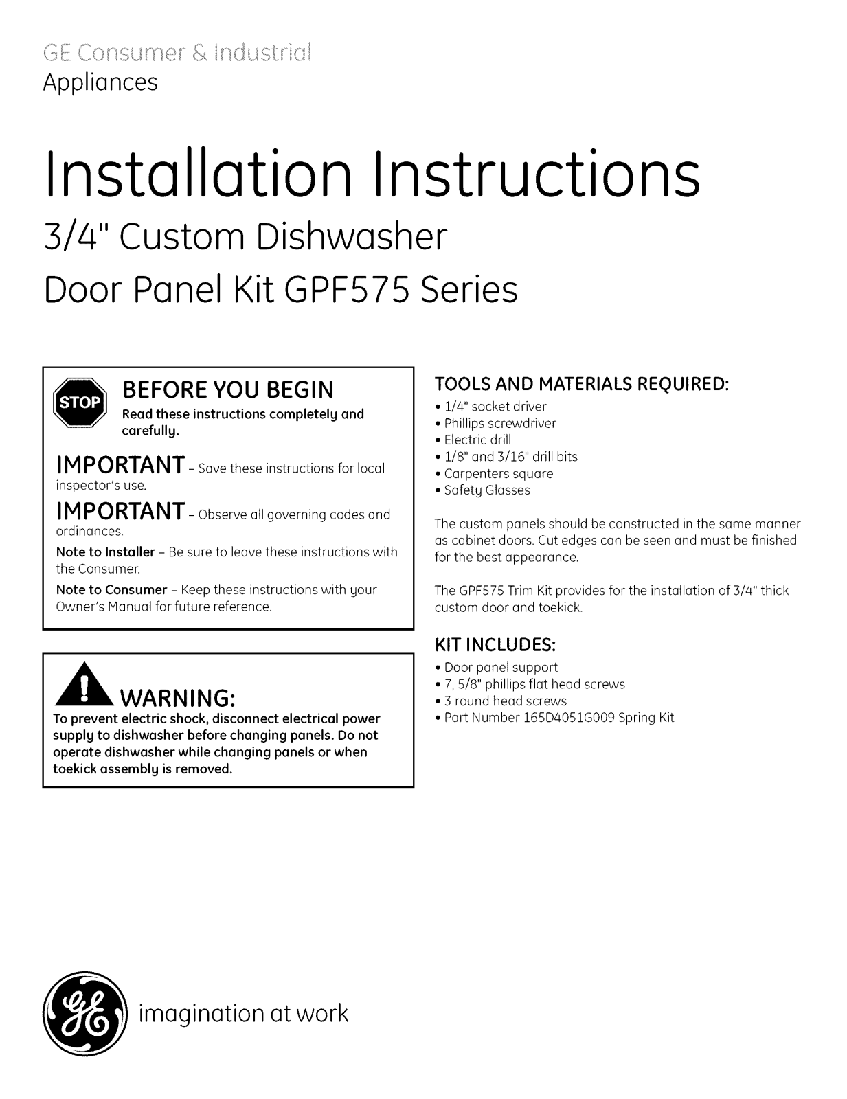 GE GPF575 Installation Instruction - ManualMachine.com