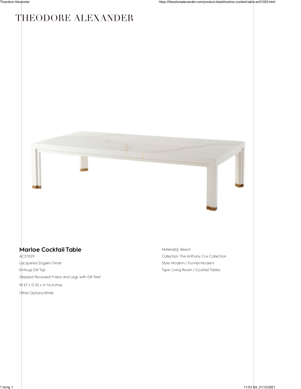 Theodore Alexander FPLJ3436 Specifications - ManualMachine.com
