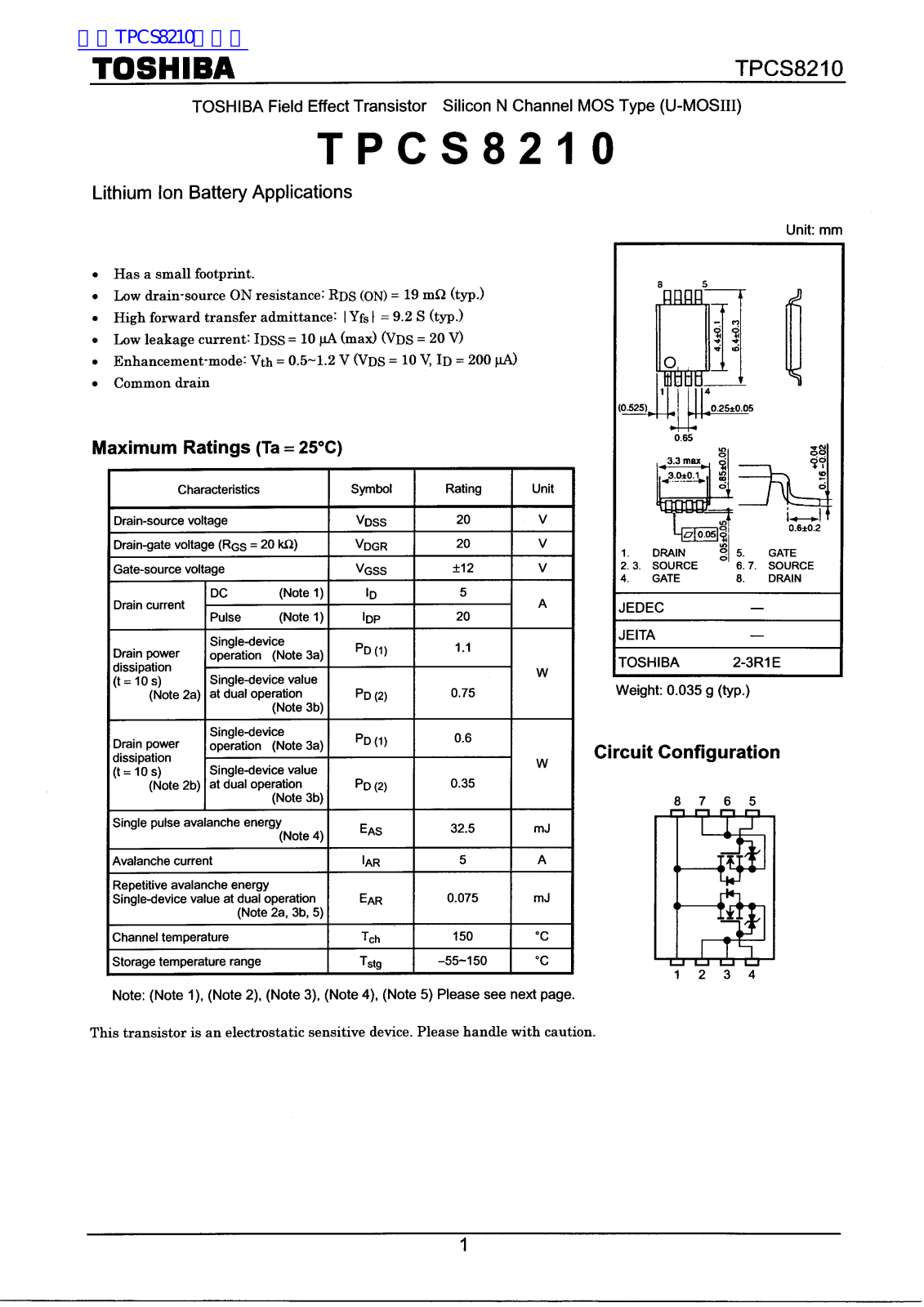 TOSHIBA TPCS8210 Technical data