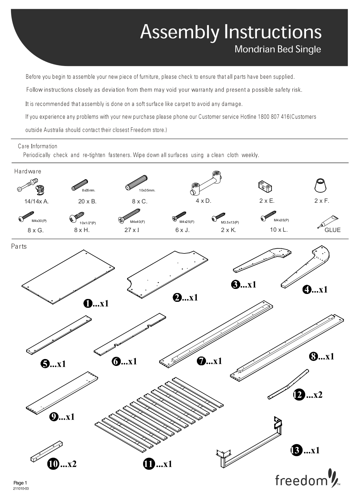 Freedom Mondrian Bed Single Assembly Instruction