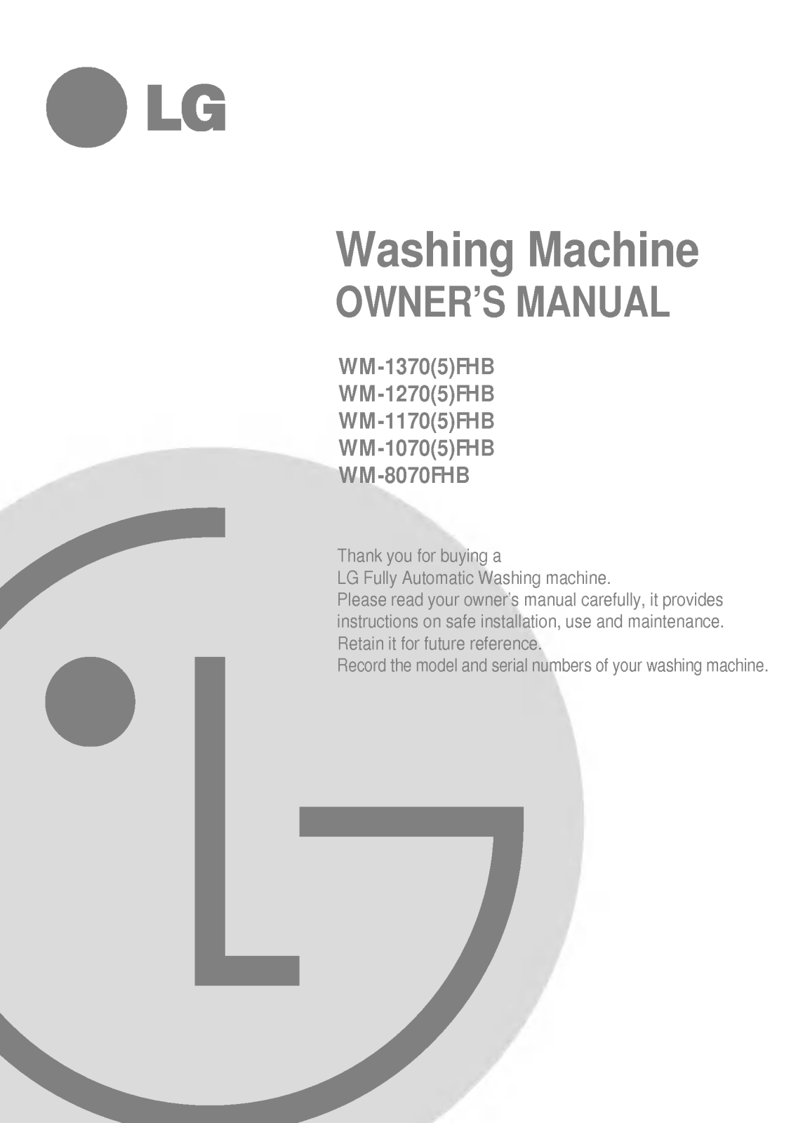 LG WD-1175FHB Owner’s Manual