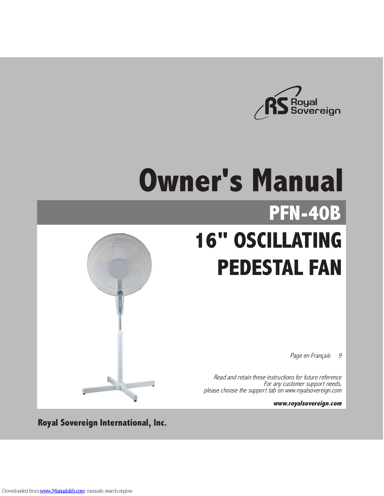 Royal Sovereign PFN-40B, DFN-30B, DFN-20 Owner's Manual