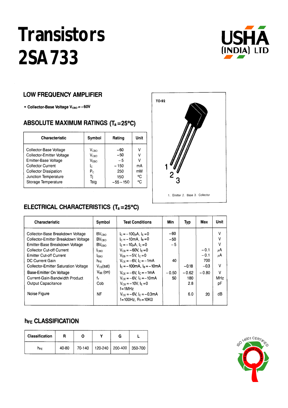 USHA 2SA733 Datasheet