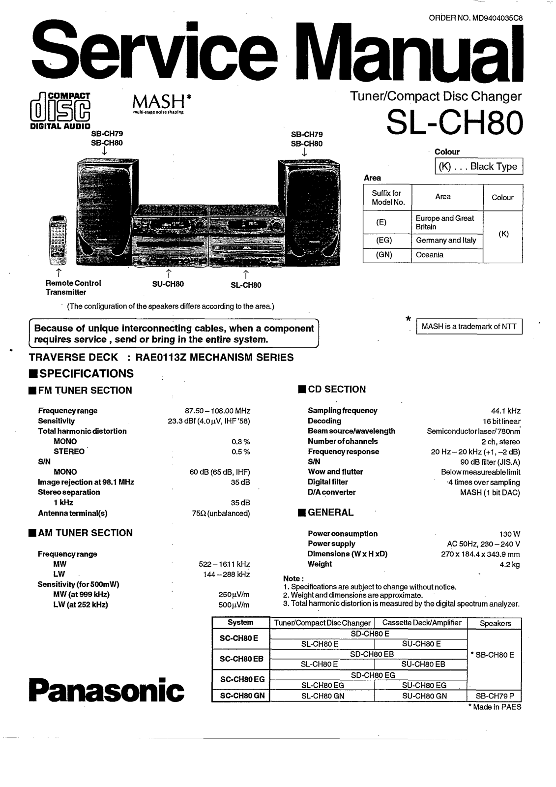 Panasonic SLCH-80, SLCH-80 Service manual
