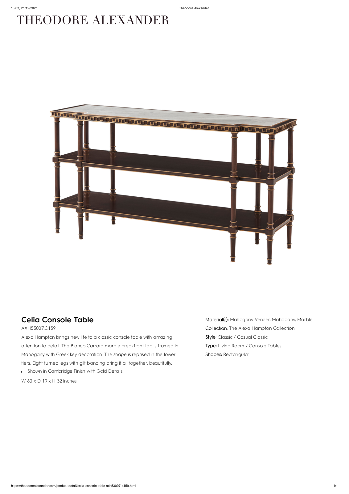 Theodore Alexander FPLJ3556 Specifications - ManualMachine.com